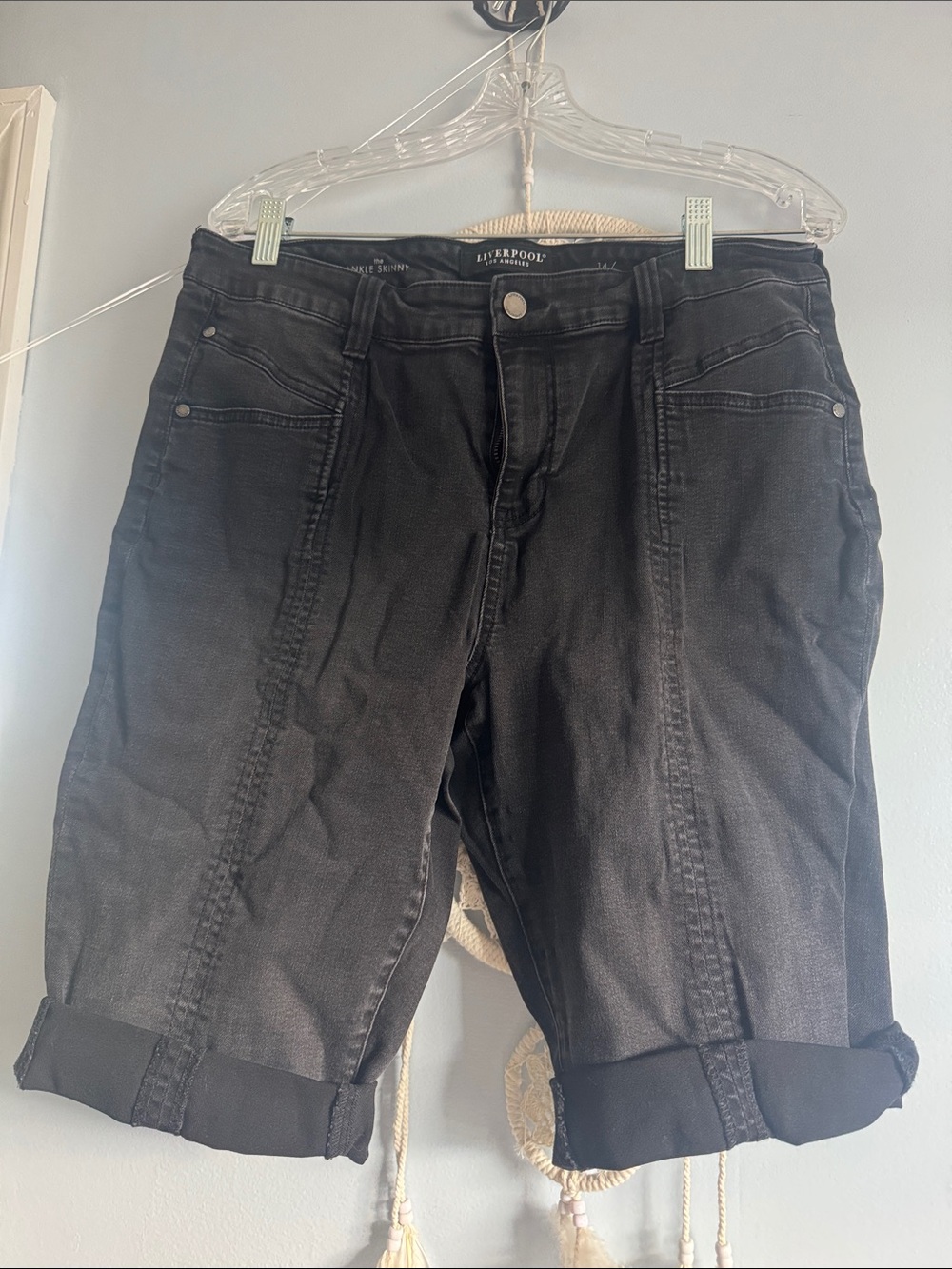 Liverpool Black Cuffed Denim Bermuda Shorts